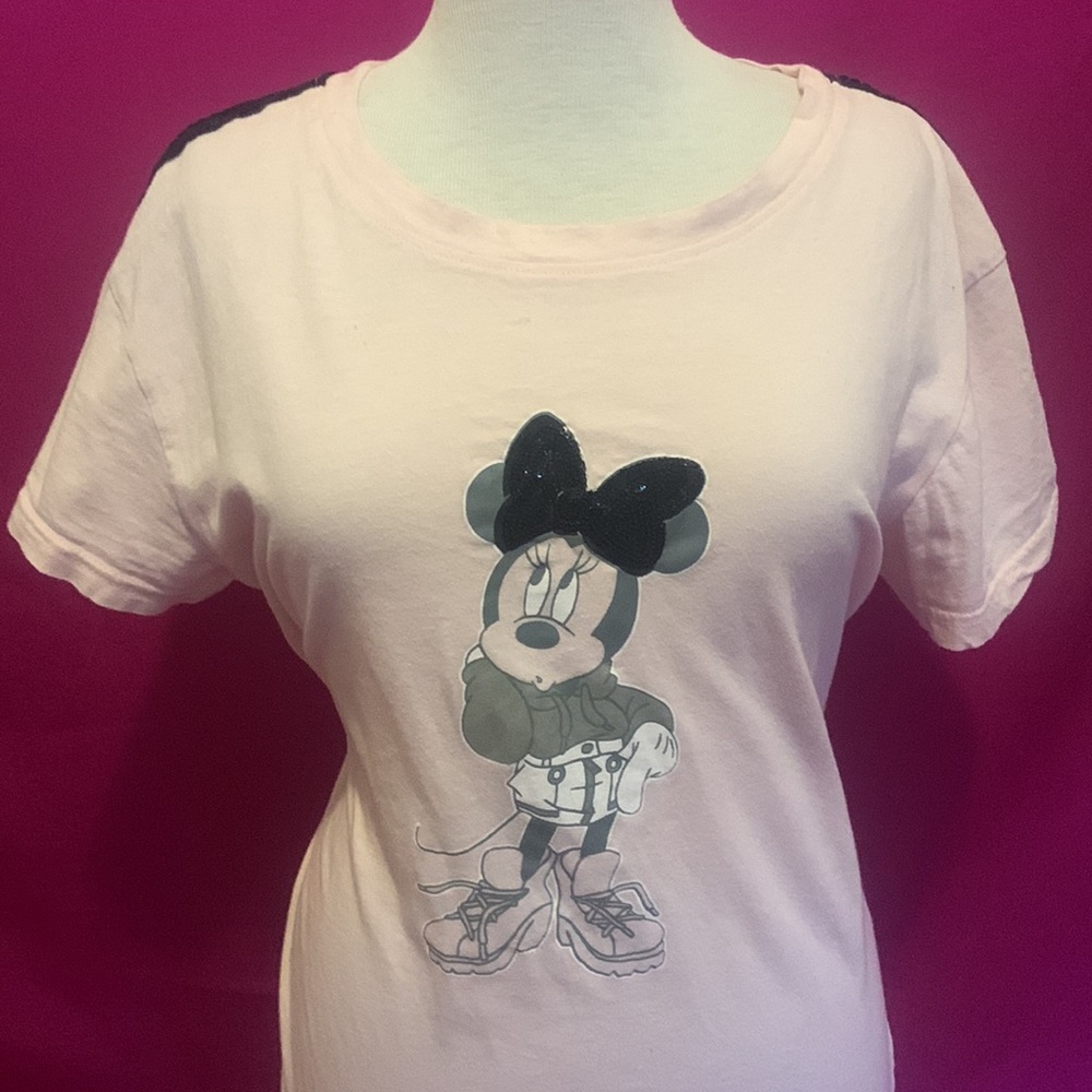 Mini mouse light pink top with black sequins size large By Disney